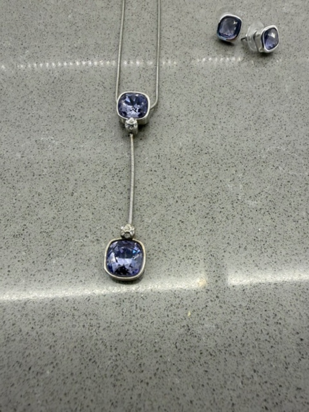 3 Piece Purple Stone Crystal Necklace and Earrings-Excellent Condition